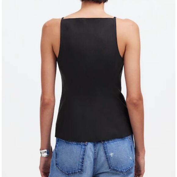 NWT Madewell Square Neck Vest in Drapey Twill True Black Clean Girl Chic Size 16 - Picture 3 of 7